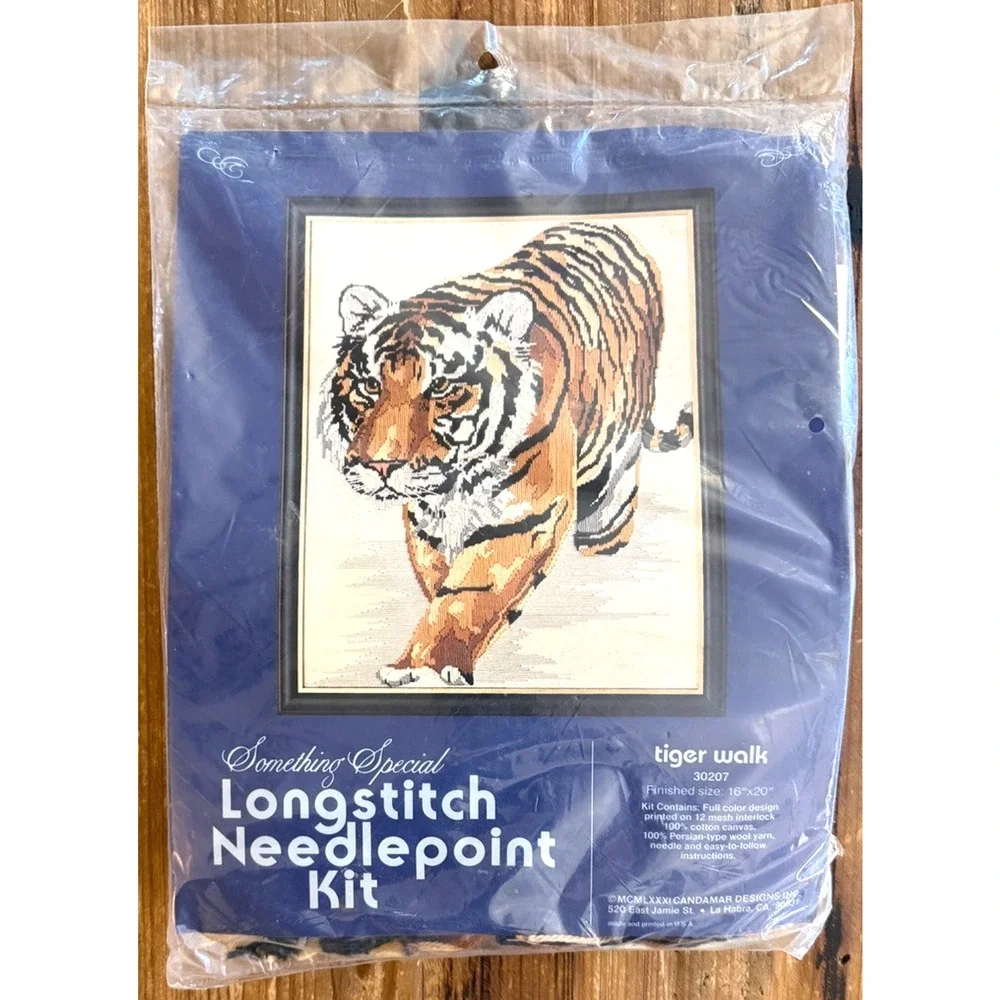 Candamar Tiger Walk Longstitch Needlepoint Kit 30207 Vintage 1981 Cat NOS Sealed